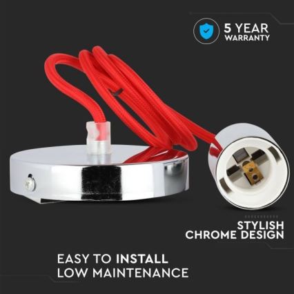Napájací kábel 1xE27/60W/230V červená/lesklý chróm