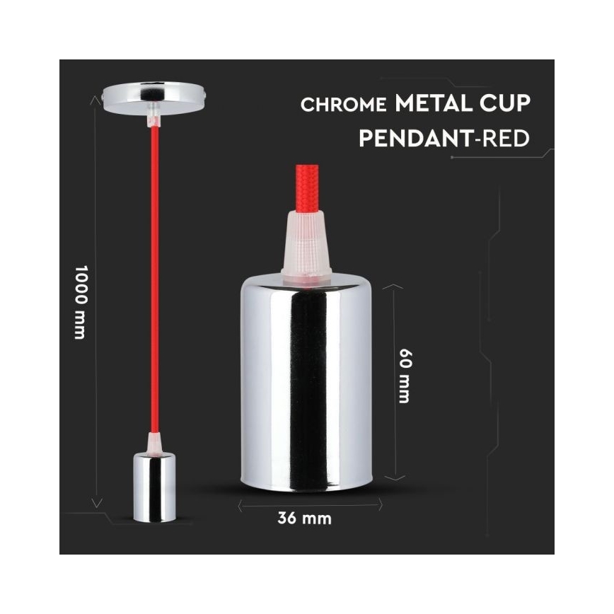 Napájací kábel 1xE27/60W/230V červená/lesklý chróm