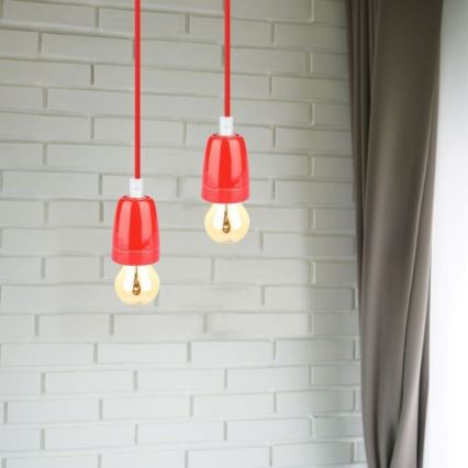 Napájací kábel 1xE27/60W/230V červená/porcelán