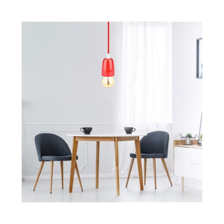 Napájací kábel 1xE27/60W/230V červená/porcelán
