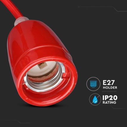 Napájací kábel 1xE27/60W/230V červená/porcelán