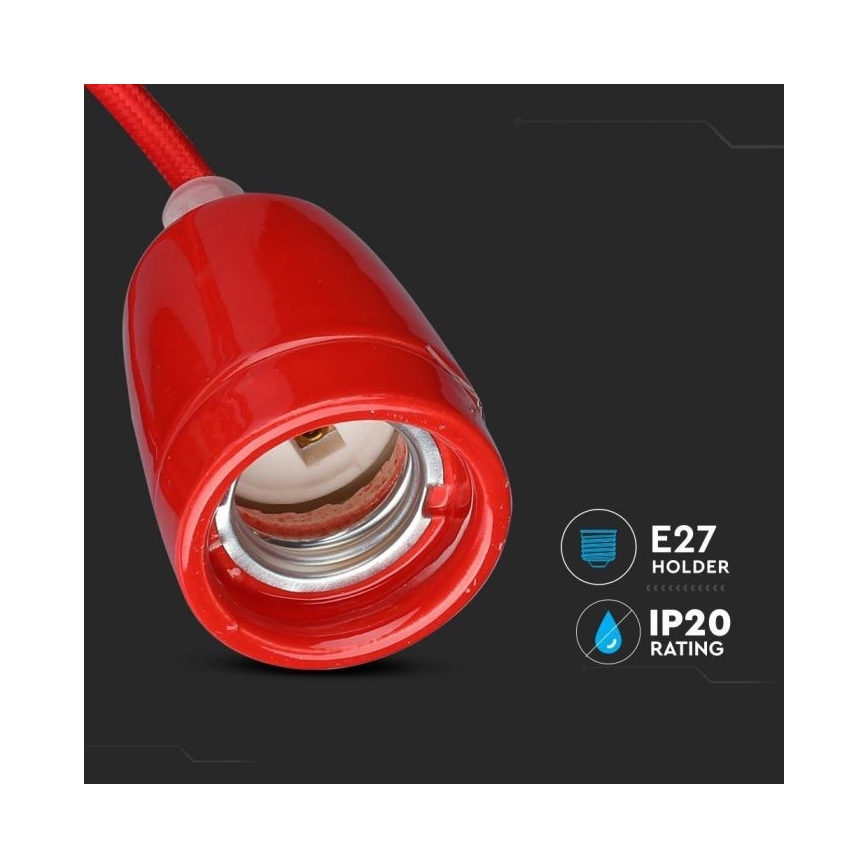 Napájací kábel 1xE27/60W/230V červená/porcelán