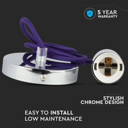 Napájací kábel 1xE27/60W/230V fialová/lesklý chróm