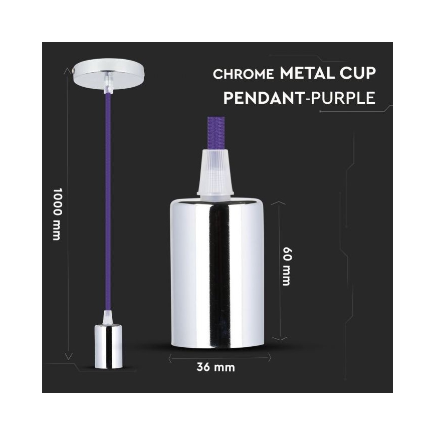 Napájací kábel 1xE27/60W/230V fialová/lesklý chróm