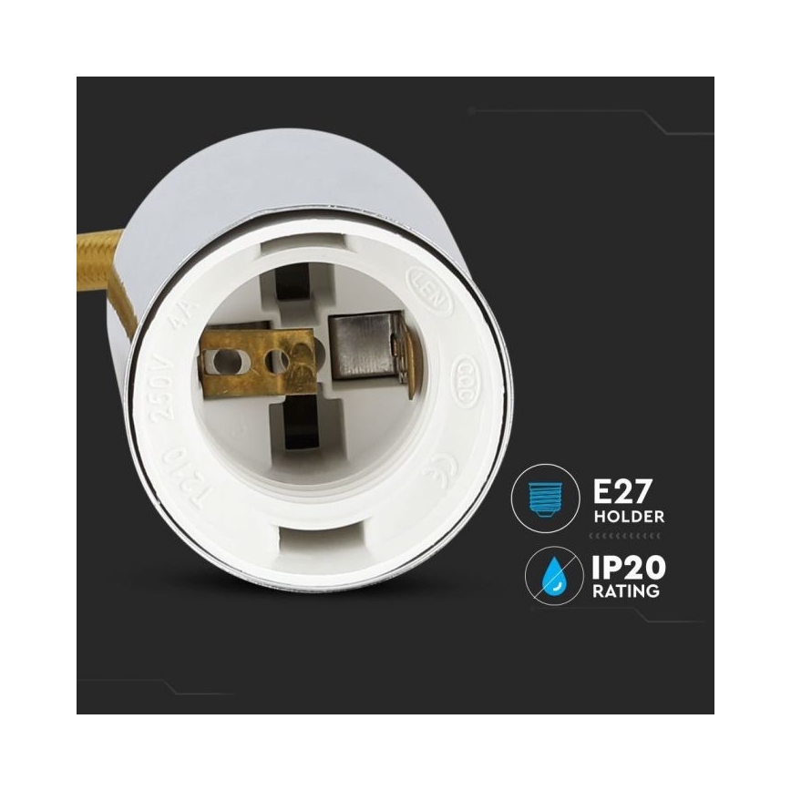 Napájací kábel 1xE27/60W/230V hnedá/lesklý chróm