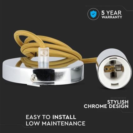 Napájací kábel 1xE27/60W/230V hnedá/lesklý chróm