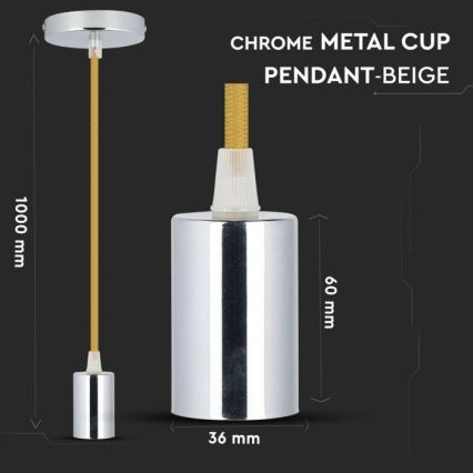 Napájací kábel 1xE27/60W/230V hnedá/lesklý chróm