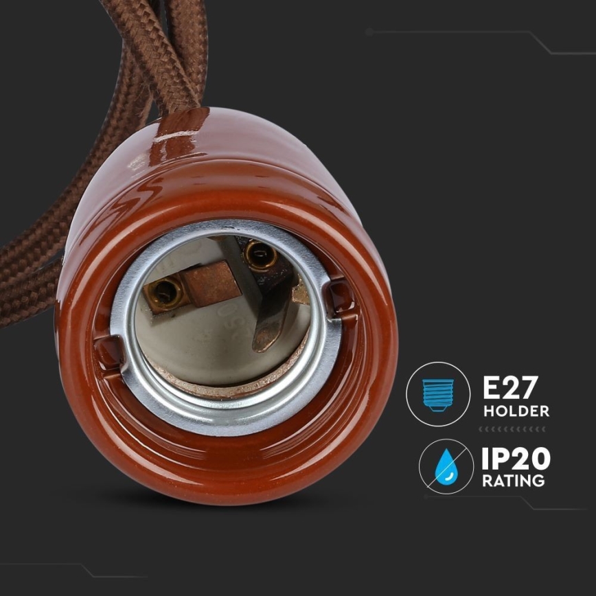 Napájací kábel 1xE27/60W/230V hnedá/porcelán