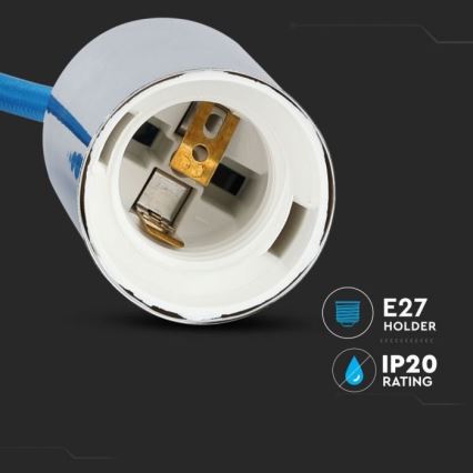 Napájací kábel 1xE27/60W/230V modrá/lesklý chróm