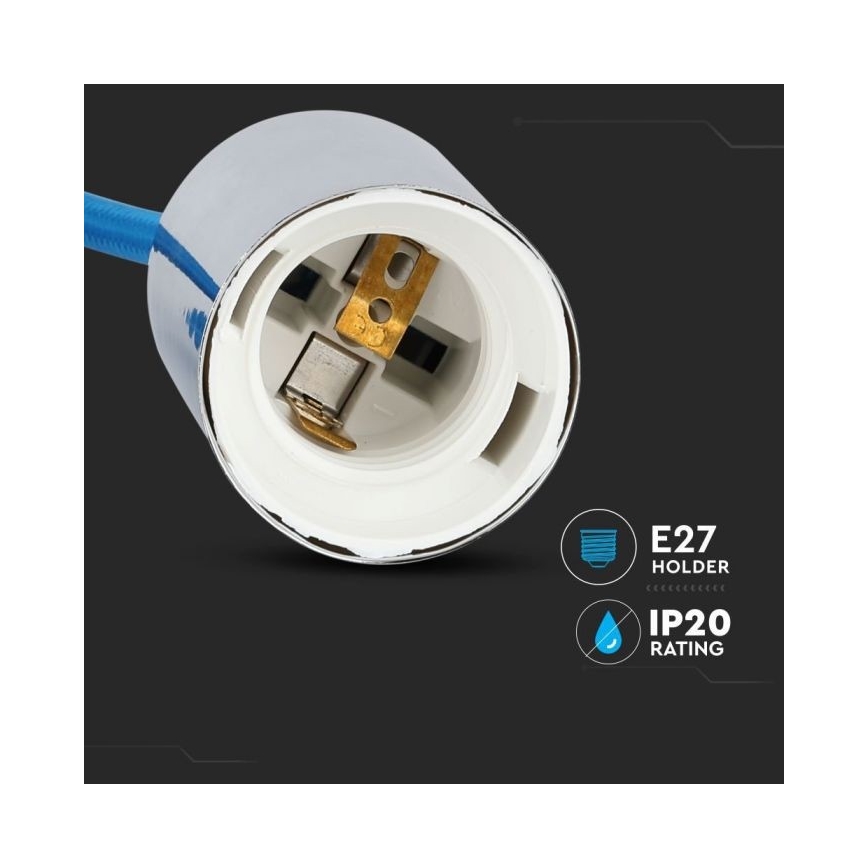 Napájací kábel 1xE27/60W/230V modrá/lesklý chróm