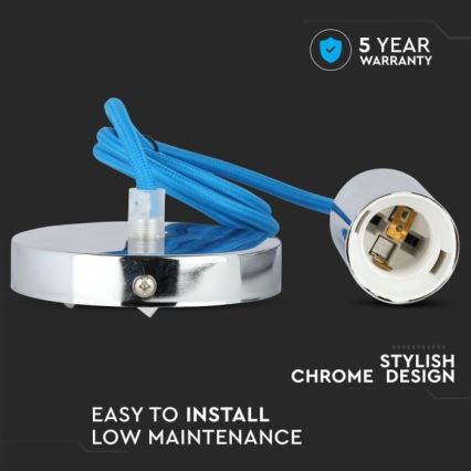 Napájací kábel 1xE27/60W/230V modrá/lesklý chróm