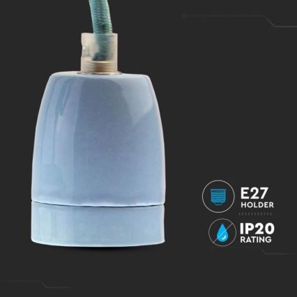 Napájací kábel 1xE27/60W/230V modrá/porcelán