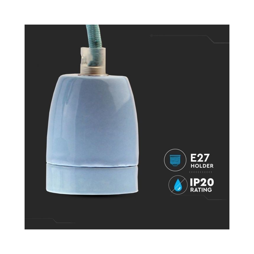Napájací kábel 1xE27/60W/230V modrá/porcelán