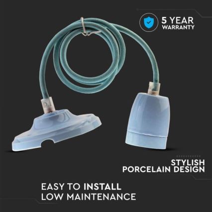 Napájací kábel 1xE27/60W/230V modrá/porcelán