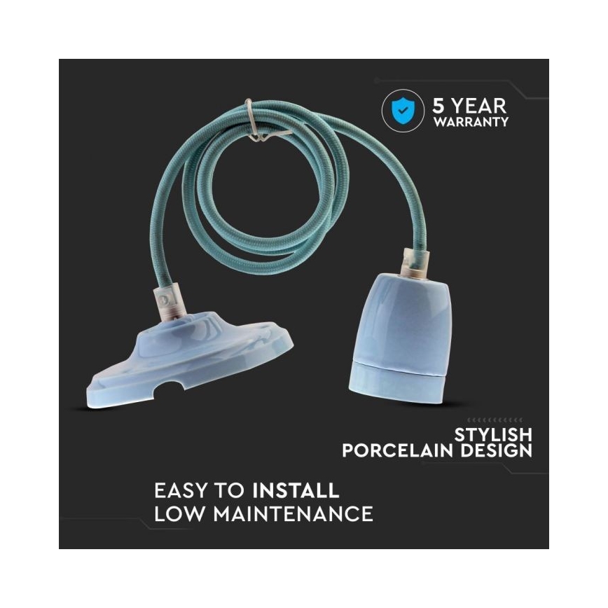 Napájací kábel 1xE27/60W/230V modrá/porcelán