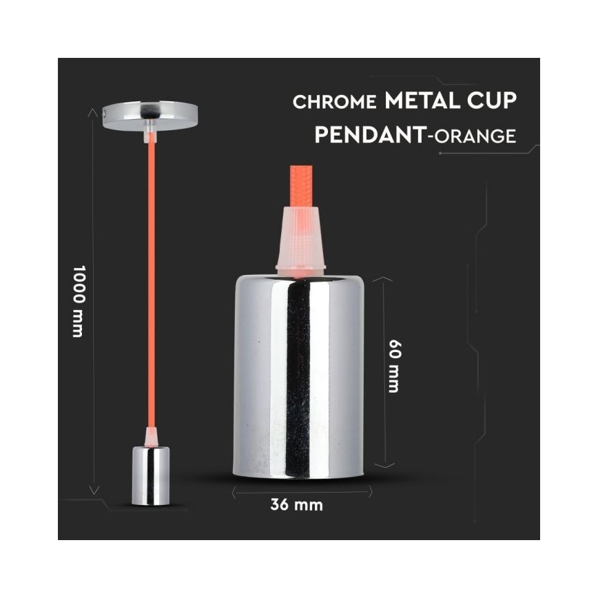 Napájací kábel 1xE27/60W/230V oranžová/lesklý chróm