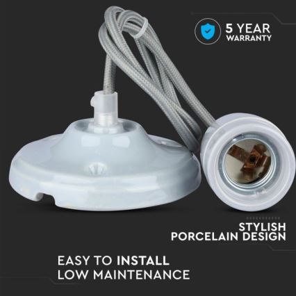 Napájací kábel 1xE27/60W/230V šedá/porcelán