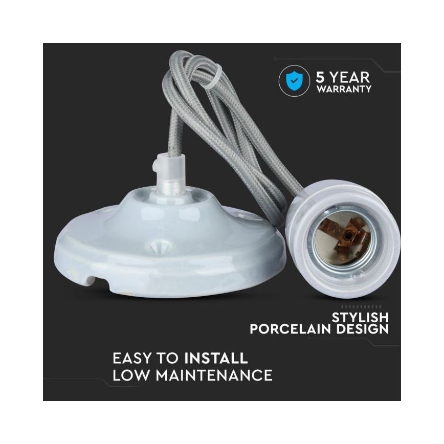 Napájací kábel 1xE27/60W/230V šedá/porcelán