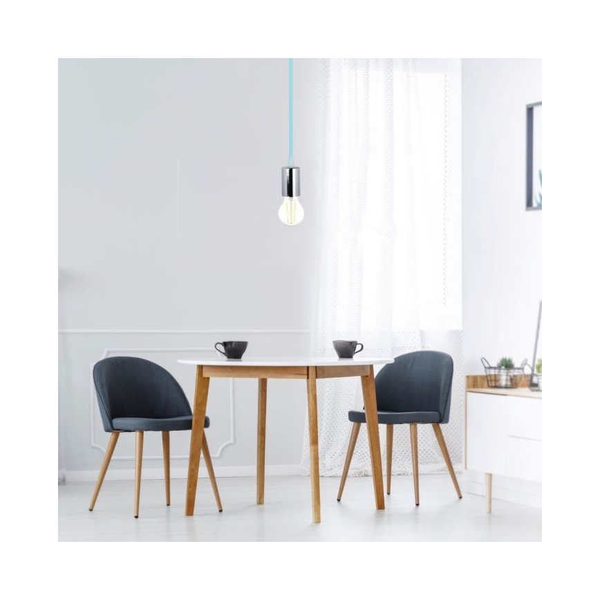 Napájací kábel 1xE27/60W/230V svetlomodrá/lesklý chróm