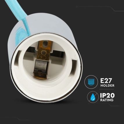 Napájací kábel 1xE27/60W/230V svetlomodrá/lesklý chróm