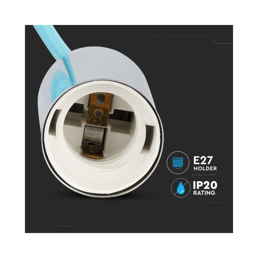 Napájací kábel 1xE27/60W/230V svetlomodrá/lesklý chróm