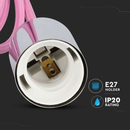 Napájací kábel 1xE27/60W/230V svetloružová/lesklý chróm
