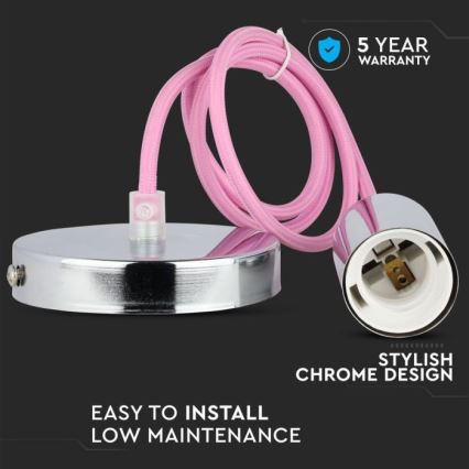 Napájací kábel 1xE27/60W/230V svetloružová/lesklý chróm