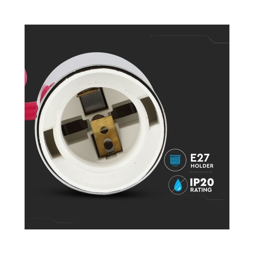 Napájací kábel 1xE27/60W/230V tmavoružová/lesklý chróm