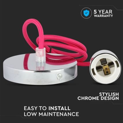 Napájací kábel 1xE27/60W/230V tmavoružová/lesklý chróm
