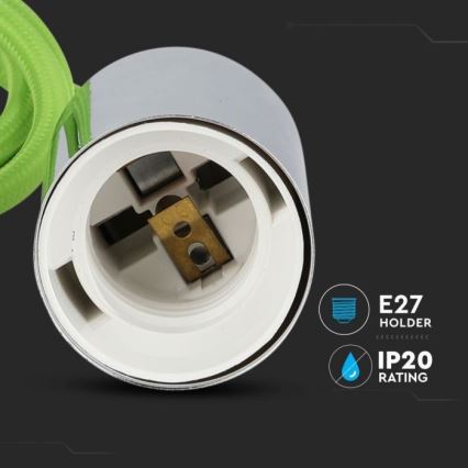 Napájací kábel 1xE27/60W/230V zelená/lesklý chróm