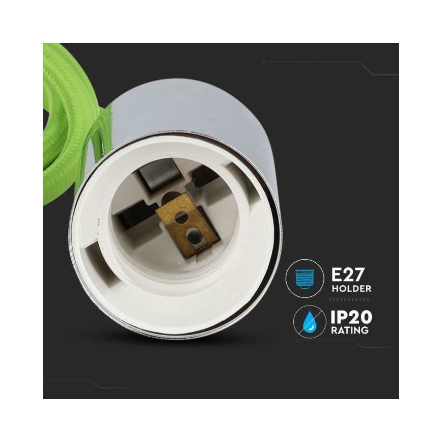 Napájací kábel 1xE27/60W/230V zelená/lesklý chróm