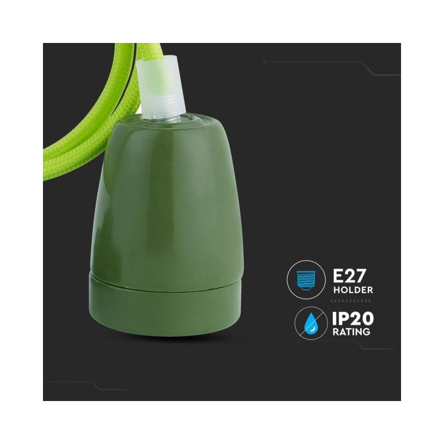 Napájací kábel 1xE27/60W/230V zelená/porcelán