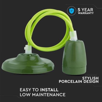 Napájací kábel 1xE27/60W/230V zelená/porcelán