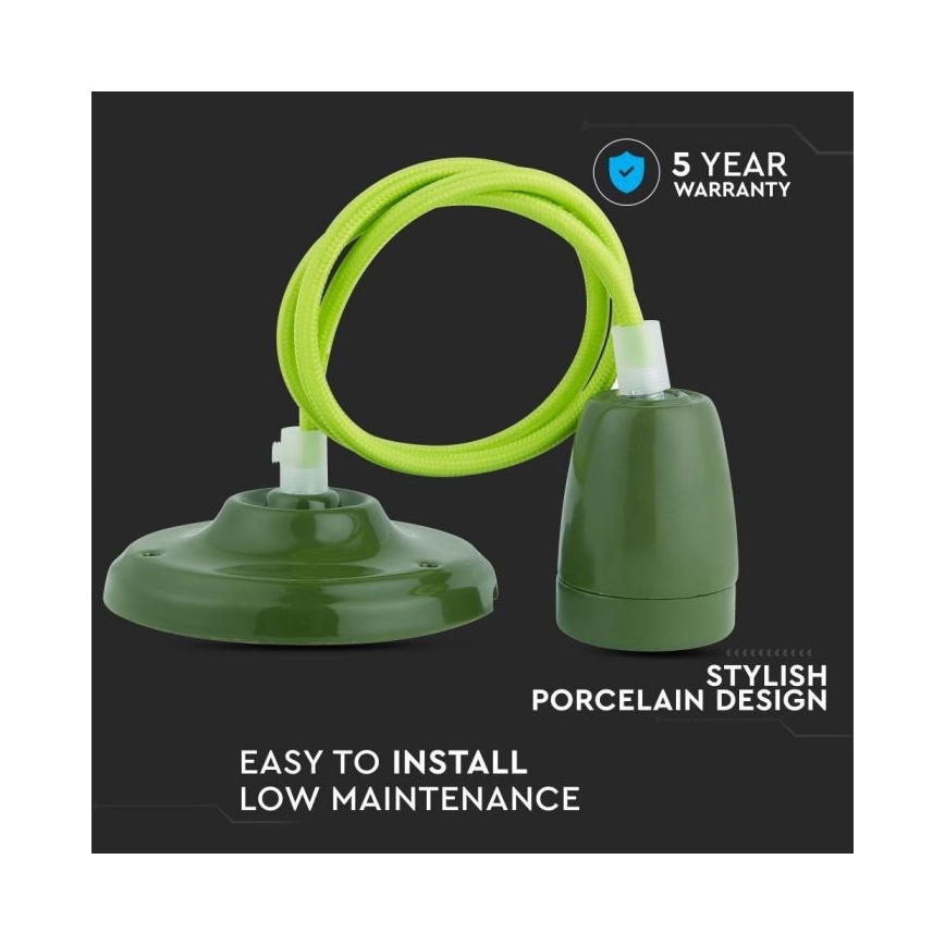 Napájací kábel 1xE27/60W/230V zelená/porcelán