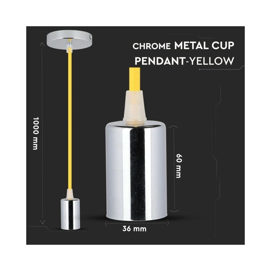 Napájací kábel 1xE27/60W/230V žltá/lesklý chróm