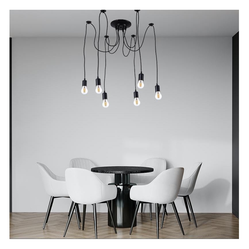 Napájací kábel 6xE27/60W/230V pavúk čierna