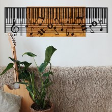 Nástenná dekorácia 100x30 cm klavír drevo/kov