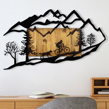 Nástenná dekorácia 110x65 cm jazda na bicykli drevo/kov