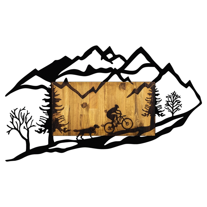Nástenná dekorácia 110x65 cm jazda na bicykli drevo/kov