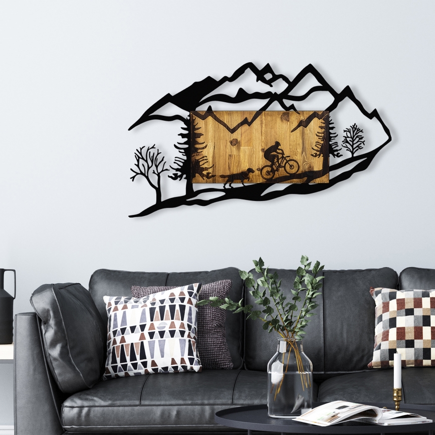 Nástenná dekorácia 110x65 cm jazda na bicykli drevo/kov
