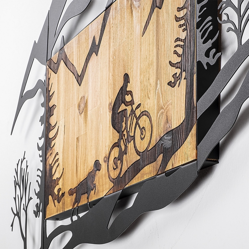 Nástenná dekorácia 110x65 cm jazda na bicykli drevo/kov