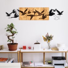 Nástenná dekorácia 111x25 cm vtáci drevo/kov