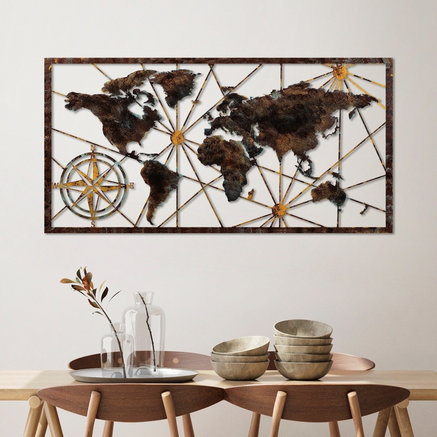 Nástenná dekorácia 120x60 cm mapa sveta kov