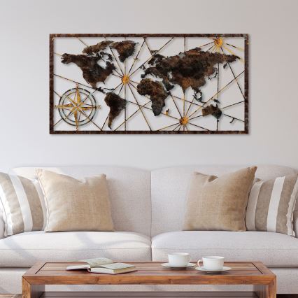 Nástenná dekorácia 120x60 cm mapa sveta kov