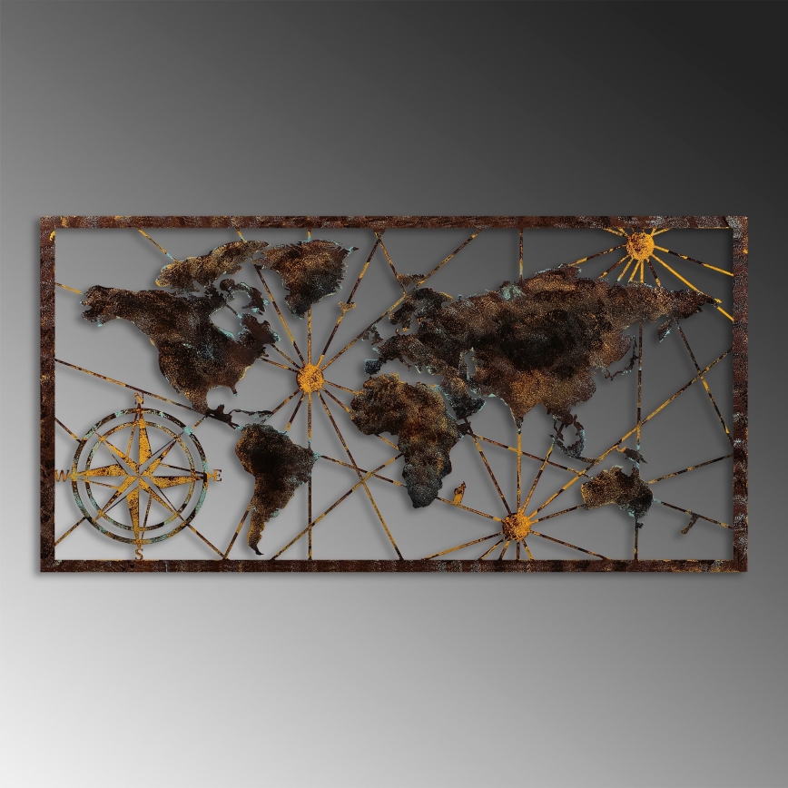 Nástenná dekorácia 120x60 cm mapa sveta kov