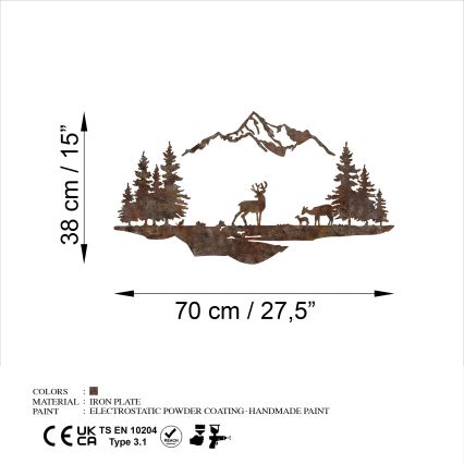 Nástenná dekorácia 2ks 70x38 cm jeleň kov/hnedá