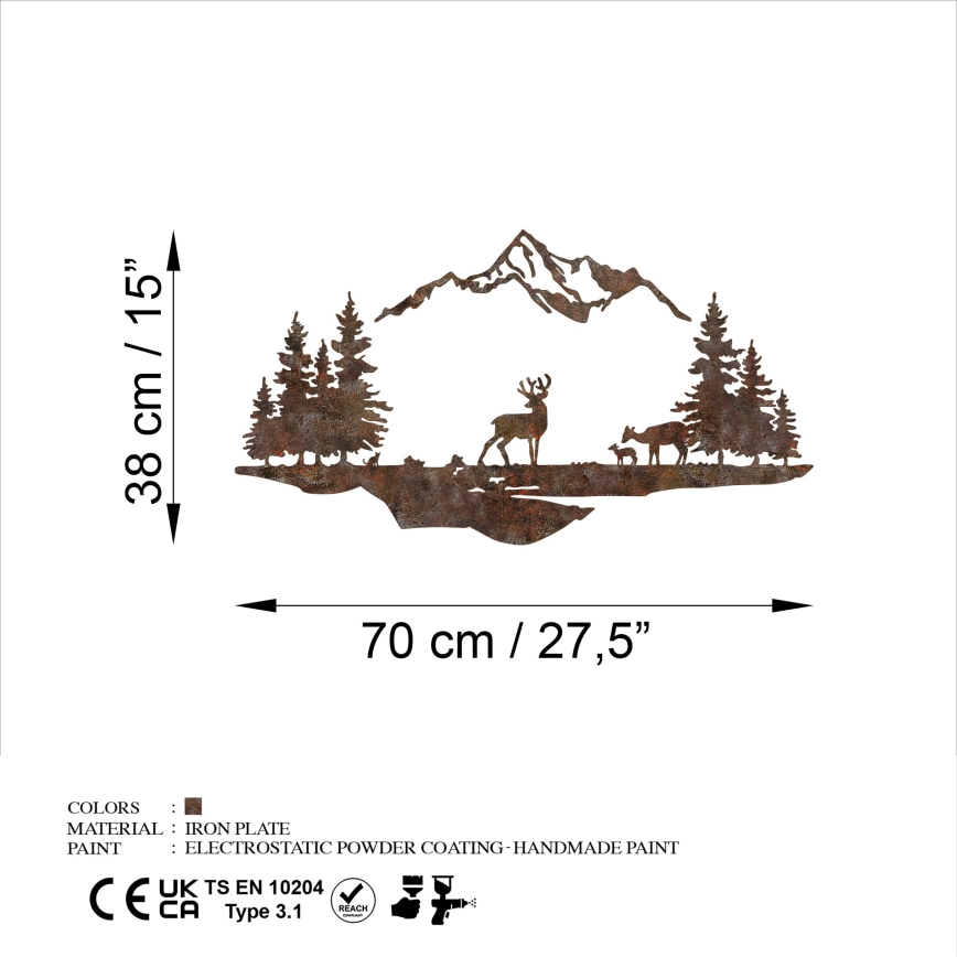 Nástenná dekorácia 2ks 70x38 cm jeleň kov/hnedá