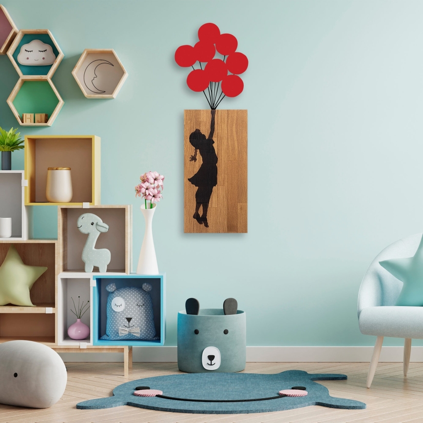 Nástenná dekorácia 34x99 cm dievča drevo/kov