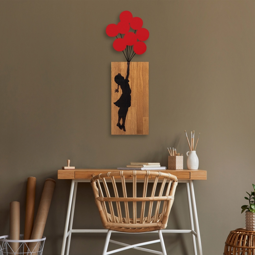 Nástenná dekorácia 34x99 cm dievča drevo/kov