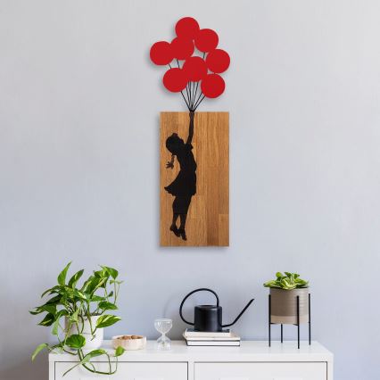 Nástenná dekorácia 34x99 cm dievča drevo/kov